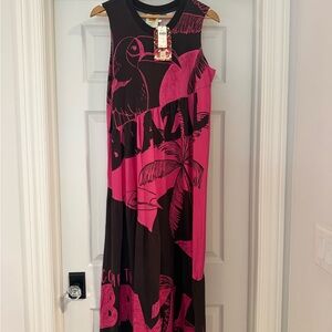 Farm Rio Tiered Brazil Toucan T-Shirt Midi Dress Pink Brown